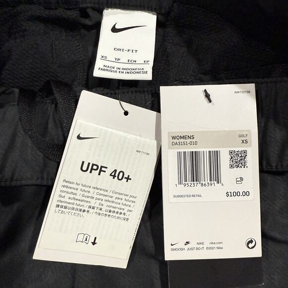 Nike Dri-FIT Golf Pants XS Womens UPF 40+ Black Houndstooth Lightweight New - Picture 3 of 12